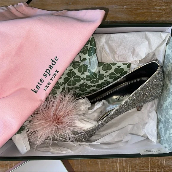 Kate Spade Marabou glitter heels 9 NEW - Picture 6 of 7